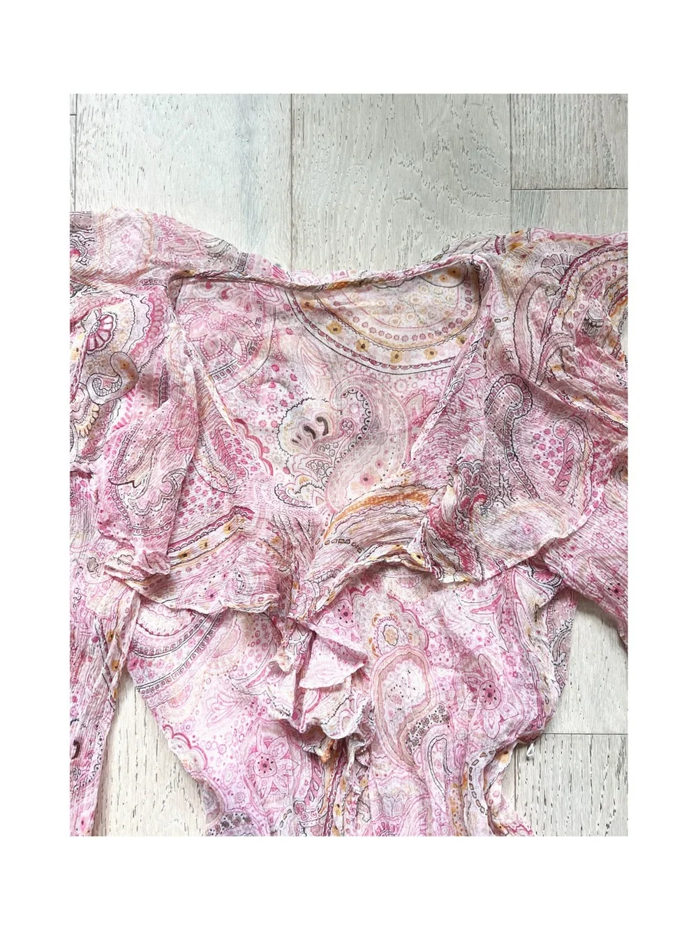 Vintage | 100% Silk Paisley Fairycore Boho Ruffle Top - Picture 7 of 7